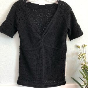 Cache  empire style knitted/crochet black top.
